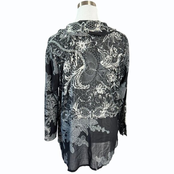 CITRON SANTA MONICA  Ruffled Silk Cardigan Womens‎ Size L Black Flowy Elegant - Picture 6 of 10